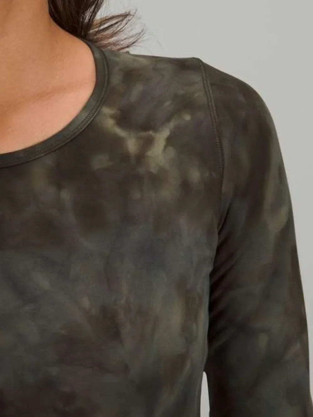 Lululemon Wunder Train Cropped Long Sleeve Diamond Dye Medium Olive 12 NWOT